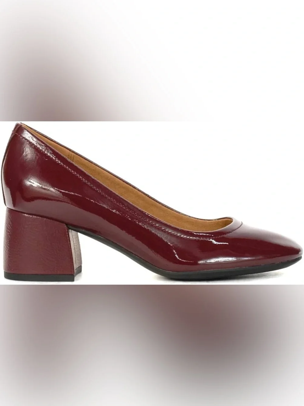 Vionic Carmel Syrah Crinkle Patent Burgundy Block Heel Comfort Pumps, Size 9